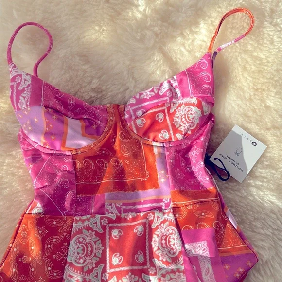Skatie Montana pink orange bandana print Rachel corset underwire one piece - Picture 6 of 9